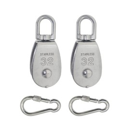 M32 Single Pulleys Block Suspension Traction Pulleys and Spring Hook 304 Stainless Steel 2pcs