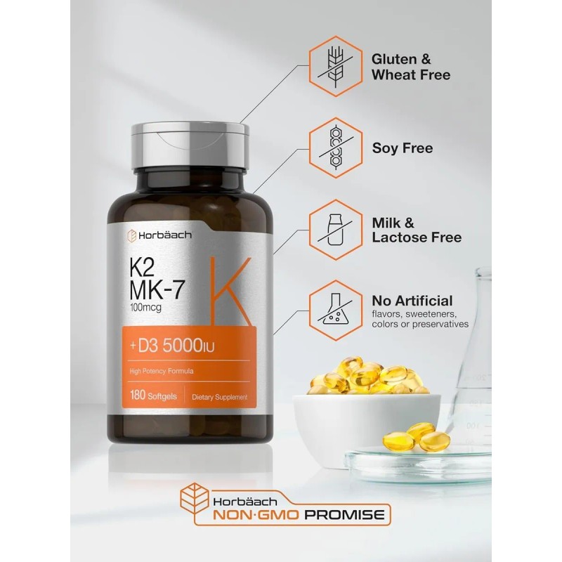 Vitamina K2 100mcg + D3 5000iu 2 En 1 180