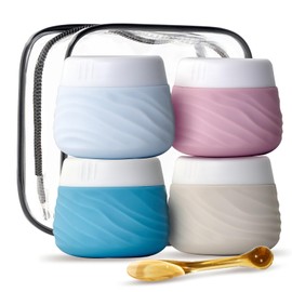 Eternal Moment Travel Containers for Toiletries, Silicone Jars with Lid, TSA Approved Travel Size Bottles with Clear Bag, Leak-proof Travel Accessories Cosmetic for Lotion Face Body Cream (4 Pack)