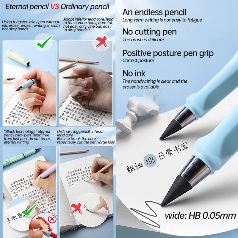 Abamabby Inkless Magic Pencil - Infinity Pencil with Eraser, Everlasting
