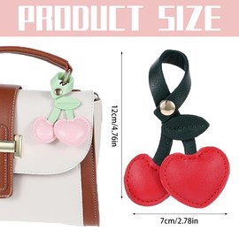 EnixwH Pack of 2 Cherry Bag Pendants, Leather Fruit, Cherry Bag Charms, Versatile Cherry Keyring and Purse Pendant, Birthday Gifts for Women, Red, pink