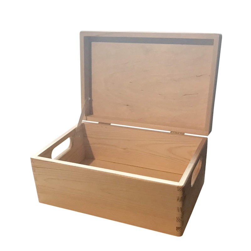 Plain Unpainted Wooden Tool Box DIY Storage Chest with Handles/