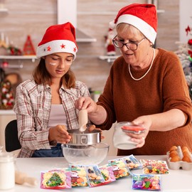 Christmas Cellophane Bags, 100 Pcs Clear Resealable Christmas Cellophane Treat Bags, Sealed Plastic Cellophane Gift Bags with Adhesive Closure for Snack, Cookie & Candies, Christmas Party Supplies, 4*4 Inches (5 Styles)