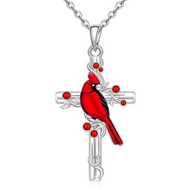 Fenthring Red Cardinal Necklace Sterling Silver Cross Cardinal Necklaces for Women Pendant Memorial Sympathy Bird Charms Mothers Day Christmas Gifts