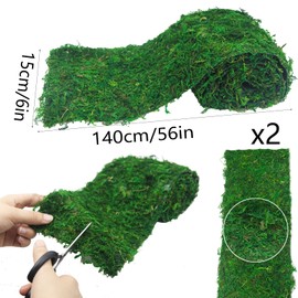 FAICOIA 2 Pcs Moss Table Runner 6" x 55" Green Moss Roll for Fairy Gardens Wedding Woodland Decor Moss Grass Table Runner Preserved Moss Mat for Crafts Party 15x140cm