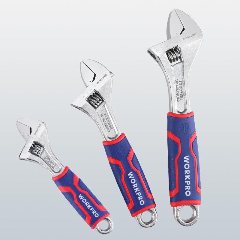 WORKPRO 3-piece Adjustable Wrench Set, Cr-V Wide Jaw Wrench With