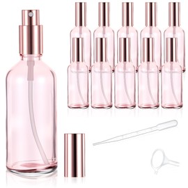 10 Pack 3.4 Oz Pink Glass Spray Bottles, Refillable Fine Mist Atomizers with Rose-Gold Caps, Empty Perfume Bottles for Essential Oils, Body Sprays, Travel