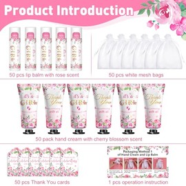 50 paquetes al por mayor de juegos de regalo de crema de manos y bálsamo labial, recuerdos de baby shower y recuerdos de despedida de soltera para inv