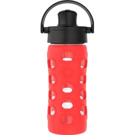 Lifefactory 12-Ounce Glass Water Bottle with Active Flip Cap and Protective Silicone Sleeve, Apple Red