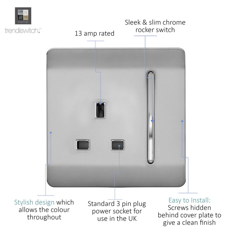 Trendi 1 Gang Artistic Modern Glossy 13 Amp Switched Tactile