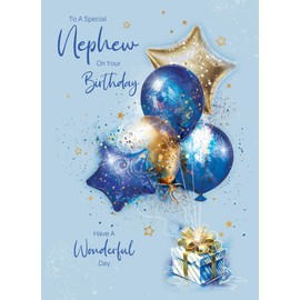 Cherry Orchard | Special Nephew Birthday Card | Blue & Gold Balloons and Stars | Gold Foil Text | Comes with Envelope