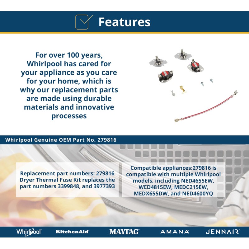 Whirlpool 279816 OEM Dryer Thermal Fuse Kit