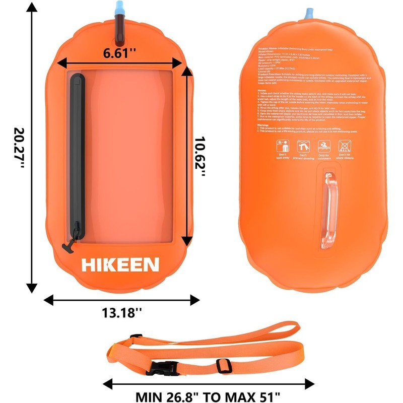 Hikeen Swim Buoy Pull Buoy, Waterproof, Visible Storage Space, Adjustable