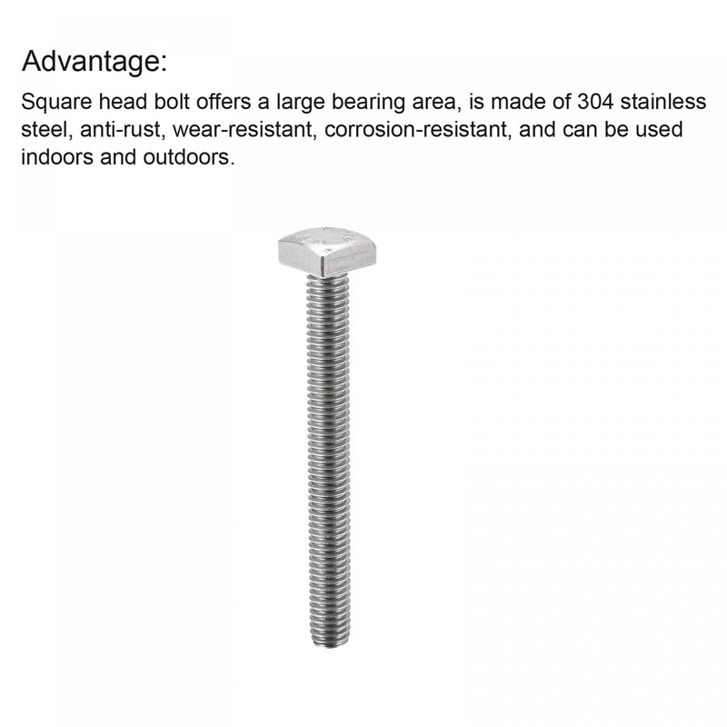 uxcell Square Head Bolt, 2pcs M6x55mm Fully Thread 304 Stainless