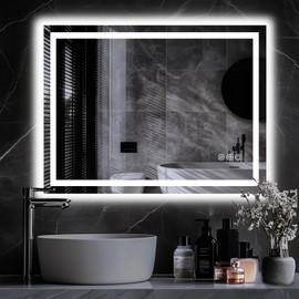 Homsion LED Bathroom Mirror, 40"x30" with Frontlit and Backlit Anti-Fog Mirror with Lights LED Vanity Mirror for Bathroom 3 Colors Temperature & Dimmable Bathroom Mirror with HD Tempered Glass