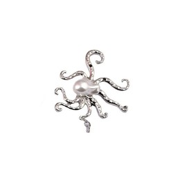 Pearl Octopus Brooch Squid Brooch Marine Animal Lapel Pin Corsage Children Birthday Gift Collar Lapel Badge Scarves Shawl Clip Safety Pin Clothes Bag Ornament Silver Tone