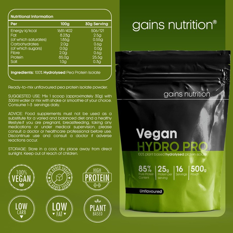 GN Vegan Hydro Pro Hydrolysed Protein Powder | 500g Unflavoured