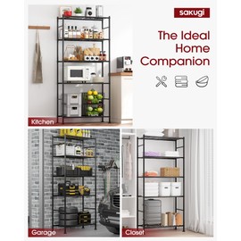 Sakugi Storage Shelves - 5 Tier Shelf Organizer, Heavy Duty Garage Shelving Unit with Leveling Feet, Stable Metal Shelves Organizer for Pantry, Kitchen and Closet, 33.0" W x 12.6" D x 72.0" H, Black