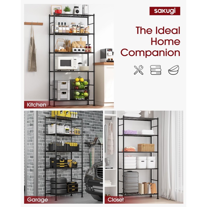 Sakugi Storage Shelves - 5 Tier Shelf Organizer, Heavy Duty