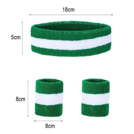 Voarge 3-teiliges Schweißband Set Sport-Stirnband-Armband-Set Schweißbänder für sportliche Männer und Frauen für Laufen Radfahren (Grün-Weiß)