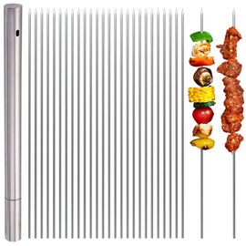 Kabob Skewers, AIMEIKI 100PCS 15.2 Inch Long Stainless Steel Stick Skewers Reusable Grilling Skewers with Portable Metal Storage Tube