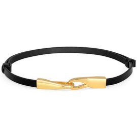 SUOSDEY Skinny Leather Belt with Gold Buckle, Thin Waist Belt for Dresses Jeans Coats Adjustable Belt, 0.43” width