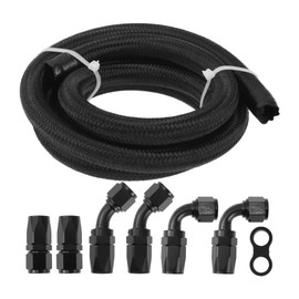 X AUTOHAUX AN-8 Fuel Line Kit 5ft Vacuum Hose Automotive Fuel Hose Adapter 90 Degree Adapter 45 Degree Adapter 1 Set CPE Rubber Nylon Braid