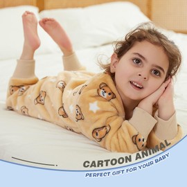 Sleeping Bag with Feet, Baby Pyjamas, Warm Flannel Winter Sleeping Bag, Romper with Zip, Winter Sleeping Bag with Legs, Sleeves, Pyjamas, Children's Sleepsuit, Girls, Boys, 0-6 Years, bear brown