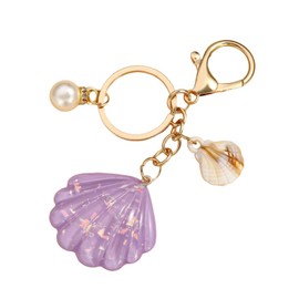 MMIUAEG Shell Beach Keychain for Women Colorful Glitter Seashell Charms Keyring Sea-Themed Keychain-Purple