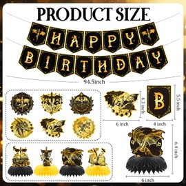 FodeMoraka Dragon Birthday Party Decorations - 12 Pcs Pre-strung Banner Hanging Swirls Honeycomb Centerpieces Decor Set Magical Medieval Dragons Theme Supplies Favors for Kids Boys Men Adults