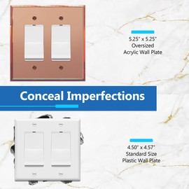LIDER Double Decorator Wall Plate, Impact Resistant, Mirrored, Plexiglass Dual Outlet Cover or Light Switch Cover, Acrylic, Reflective Finish, Modern, Oversized 2-Gang 5.25" x 5.25", Rose Gold