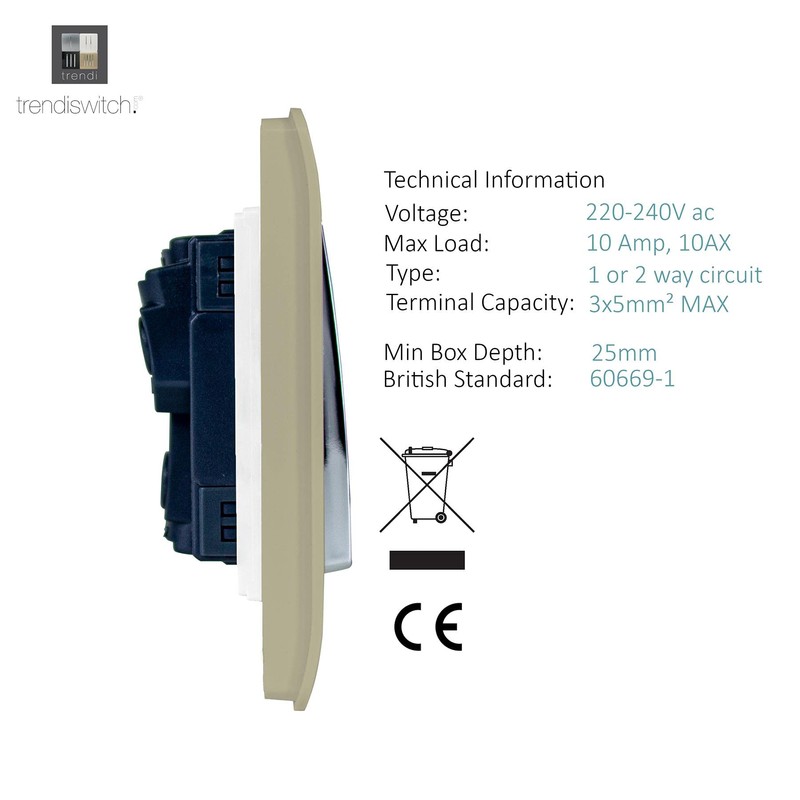 Trendi Modern 1 Gang 1 or 2 way Screwless Rocker