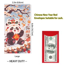 Chinese Red Envelopes Hong Bao Lucky Money Envelopes 2025, Chinese New Year Red Pockets Cash New Year of Snake Hong Bao Li Xi Fancy Envelopes for Spring Festival, Birthday and Wedding Panda 12 Pcs