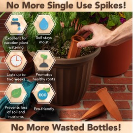 Upforesy 6 Pack Terracotta Watering Spikes for Indoor and Outdoor Plants - Simple and Easy Setup - Keep Plants Happy and Watered While You are Away