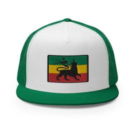 RIVEMUG Rasta Lion of Judah Premium Trucker Hat Flat Bill High Crown Adjustable Cap