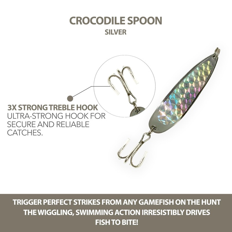 Crocodile Spoon Fishing Lures 3oz, Chrome, 12 Pcs Rigged with