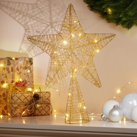 com-four® LED Decorative Star Christmas – Christmas Decoration Star with LED and Timer – Stand Christmas Star with Sequins (Gold/38 cm)