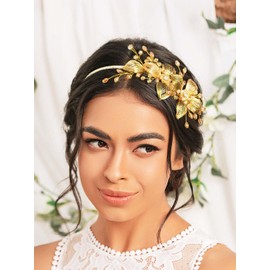 IYOU Copper Wire Bridal Headband Green Flower Wedding Headpiece Crystal Birthday Bridesmaid Guest Hair Accessories for Women