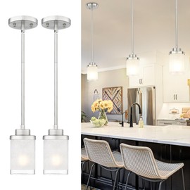 TENGXIN Modern Pendant Light for Kitchen Island, Brushed Nickel Hanging Ceiling Light Fixture,Farmhouse Pendant Lighting for Dining Room Bedroom Bar Office 2Pack,TXPLBN01-2PK