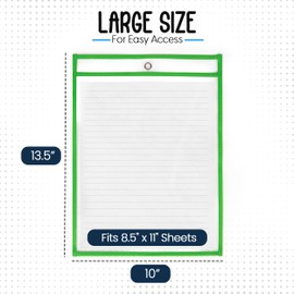 Essex Wares - 6 Pack, Green, Dry Erase Pocket Document Protectors, 10" Wide x 13.5" Tall - Dry Erase Clear Plastic Sleeves - Reusable & Easy Erase Plastic Invoice Holders, Water-Resistant & Durable