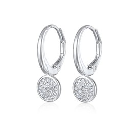 Women's Earrings with Plate Pendant Elegant Brass in Silver Colour with Crystals for Women, Girls, Mum Height 23 mm, Width 9 mm, Brass, Crystal