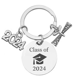 DOYOUDO Graduation Keychain Unique Class of 2024 Key Chains Stainless Steel Keyring Funny Grad Student Gifts from Teacher