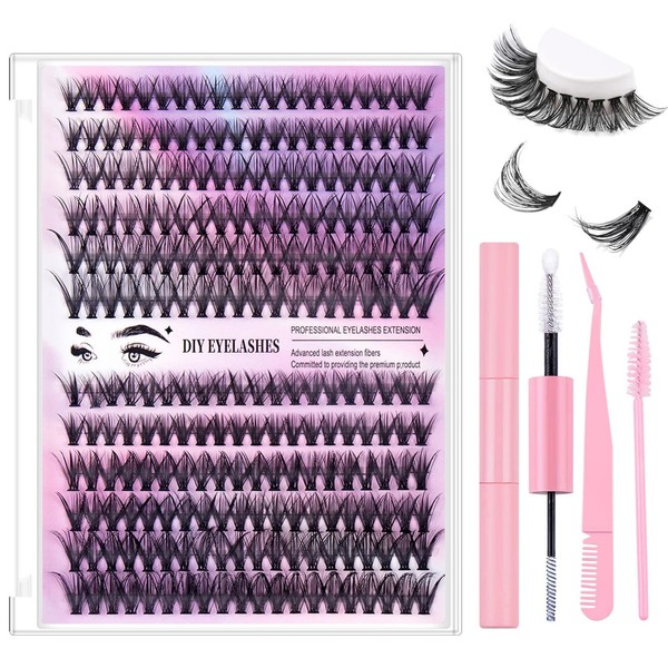 CNMTCCO 240 Cluster Lashes Individual lashes D Curl Eyelash Extension Kit DIY False Lash Clusters with Lash Glue Bond and Seal with Tweezers 30D+40D Natural Look Russian Cluster Eyelashes 10mm-16mm