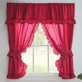 Stoneberry Home Ruffled Window Curtain Set, 70" x 45" Curtain with Tiebacks and Valance