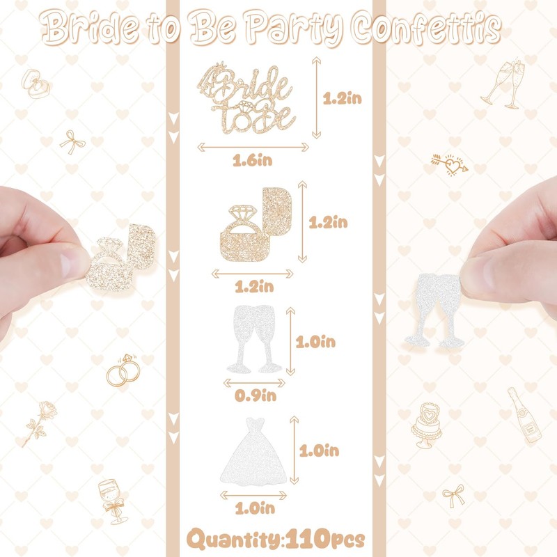 Glitter Bride To Be Confetti, Champagne Gold Silver Diamond Ring