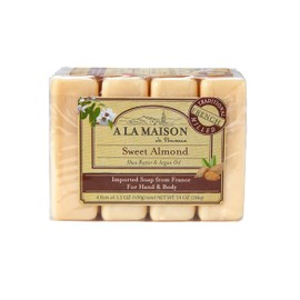 A LA MAISON Sweet Almond Bar Soap - Triple French Milled Unscented Natural Moisturizing Hand Soap Bar (4 Bars of Soap, 3.5 oz)
