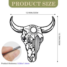 ZJIVQO Cow Skull Metal Wall Art, Western Cactus Wall Decor, Western Decorations, Southwestern Decor Desert Wall Sculptures for Living Room Bedroom Indoor Outdoor (13in x13in) Black