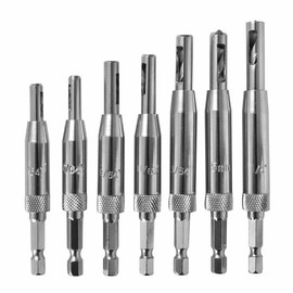 8 pcs Center Drill Bit Set, Self Centering Hinge Tapper Core Hole Puncher Woodworking Tools for Cabinet Door 5/64'' 7/64'' 9/64'' 11/64'' 13/64'' 5mm 1/4'' Tapper with Hex Key