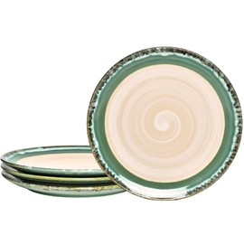 Bosmarlin Stoneware Dinner Plates, 10.5 inches, Set of 4 for Salad, Pasta, Dessert, Microwave and Dishwasher Safe (Green, 10.5 in)