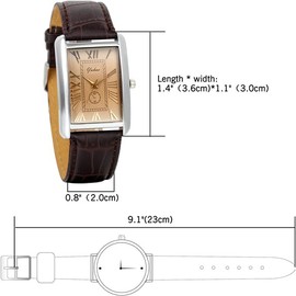 Men's Square Watch Retro Vintage Quartz Analog Silver Tone Case Crocodile Pattern Brown Leather Business Casual Dress Wrist Watch
